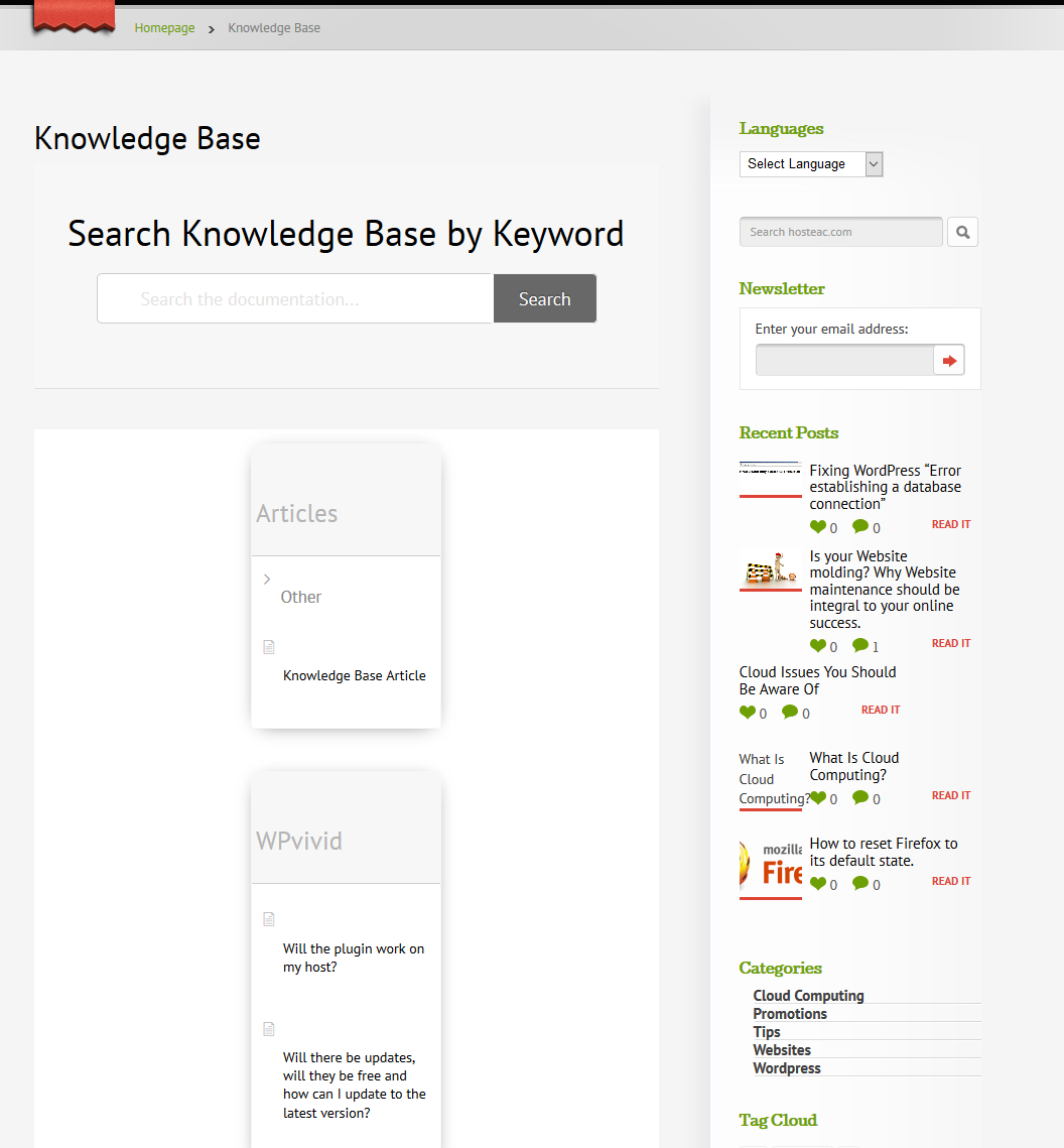 New Knowledge Base page