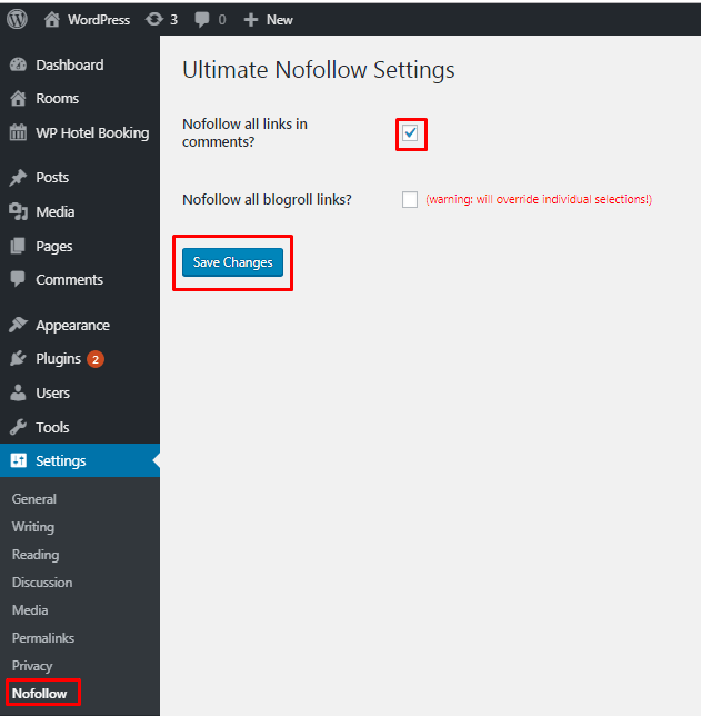 Ultimate Nofollow Plugin Settings