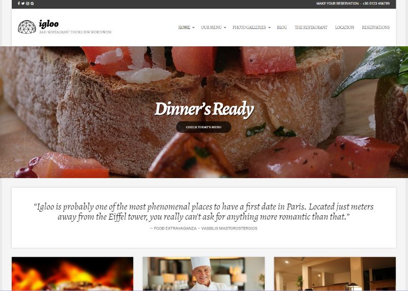 igloo WordPress Restaurant Theme