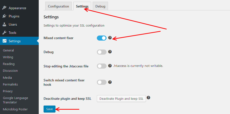 Really simple ssl settings