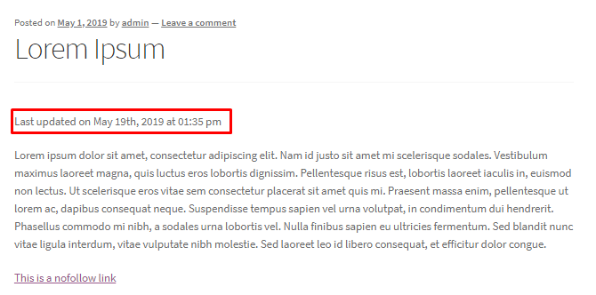 Front end view of last updated date on a post
