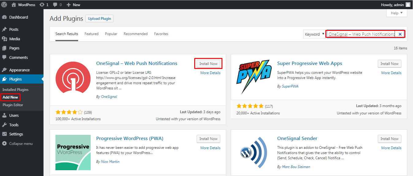 Installing OneSignal Web Push Notifications WP Plugin