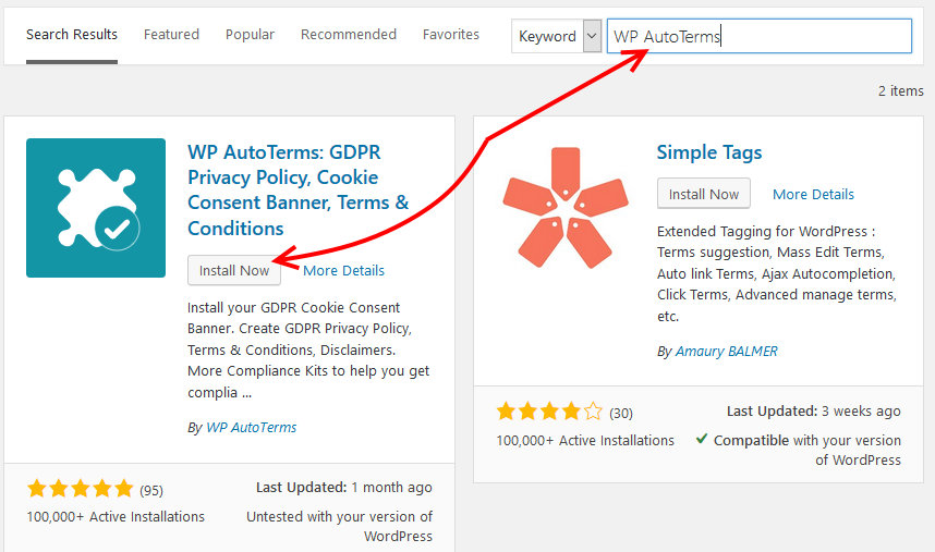Install WP AutoTerms Plugin