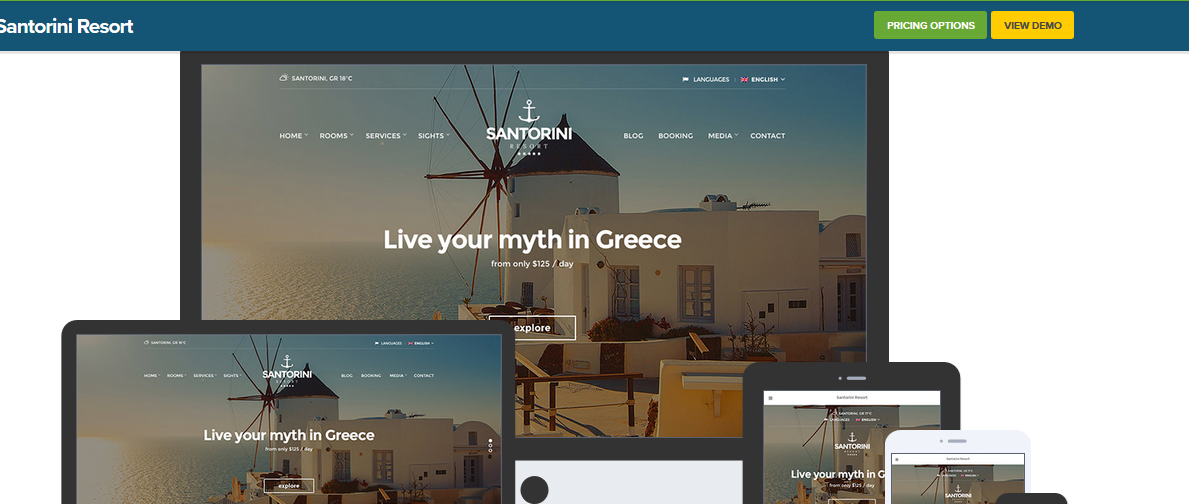 Santorini hotel WordPress theme