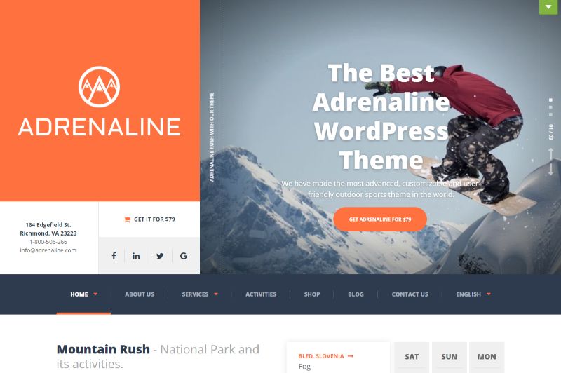 Adrenaline WordPress travel theme