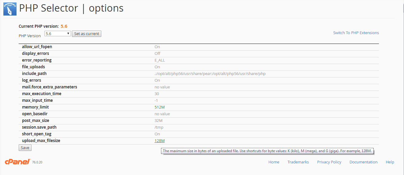 editing the php.ini file