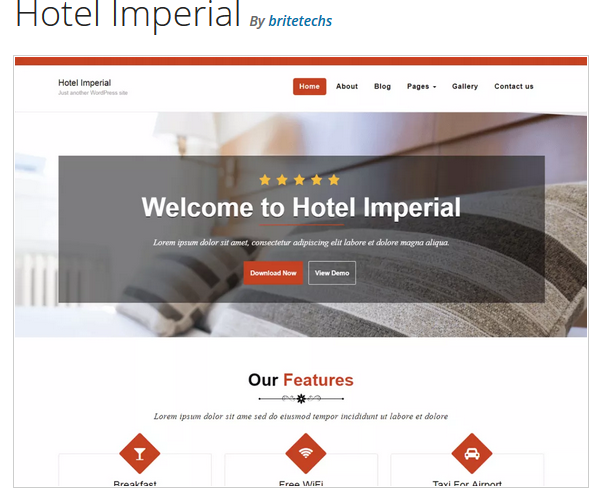 Hotel imperial hotel WordPress theme