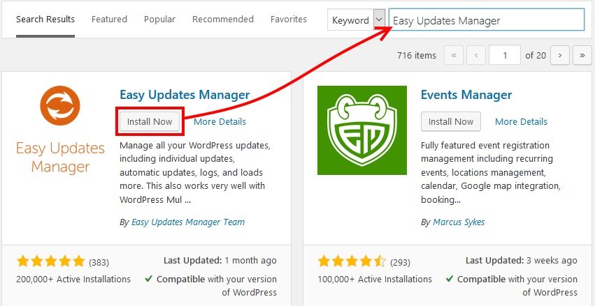 Install Easy Udates Manager WordPress Plugin