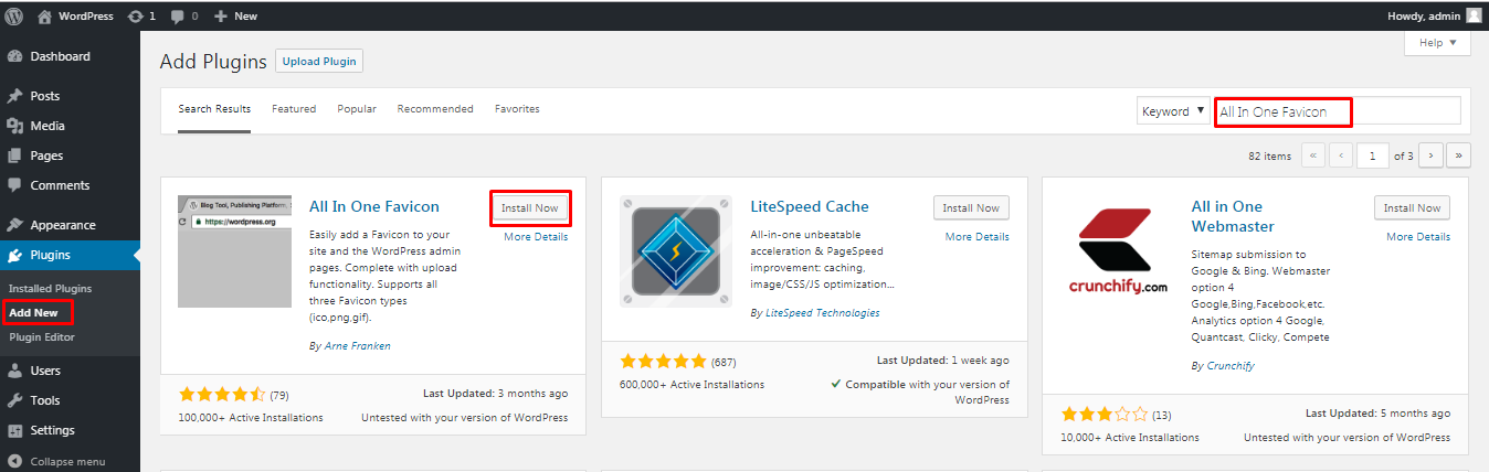Installing the all in one favicon plugin
