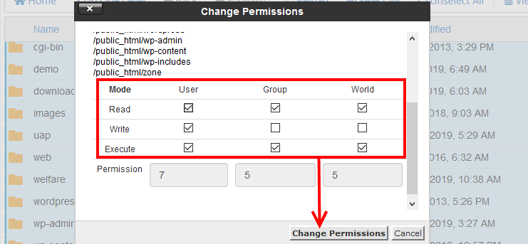 Change folder permissions