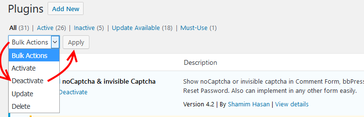 Deactivate plugins in bulk