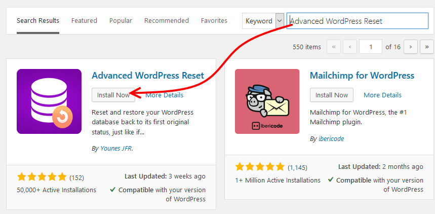 Install Advanced WordPress Reset plugin