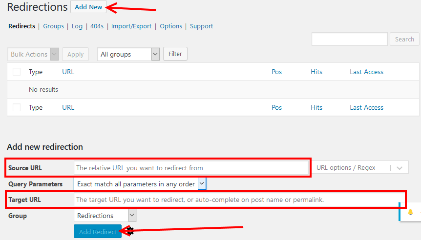 Redirection plugin add redirect