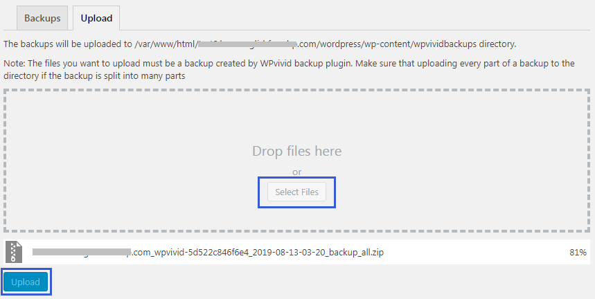 Upload files to backup list