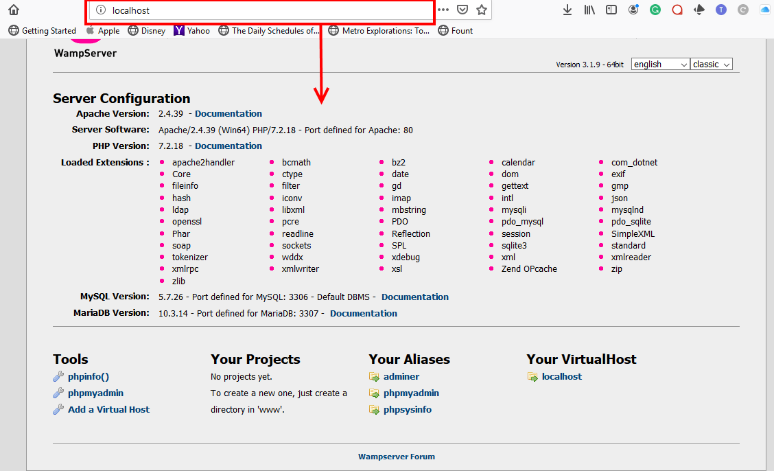 Wampserver Running Localhost