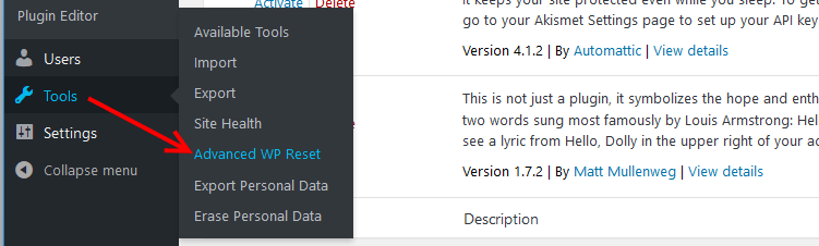 Advanced WP Reset plugin tools