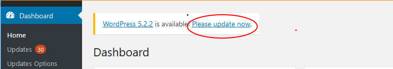WordPress update notice