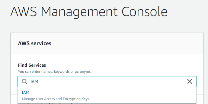 Find IAM service from the All Service list