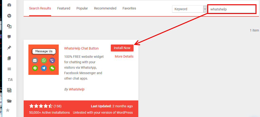 Install Whatshelp Chat Button WordPress plugin
