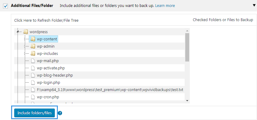 Additional files and folders backup