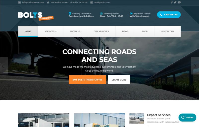 Bolts Logistics WordPress Theme