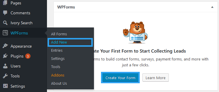Contact Form by WPforms add new form