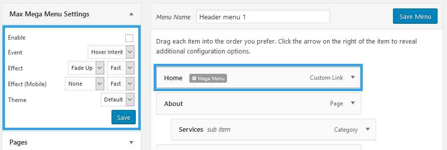 Create mega menu using max mega menu