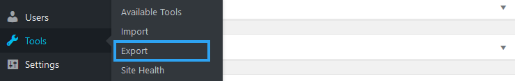 WordPress tool export