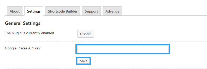 Enter Google Places API key in plugin settings