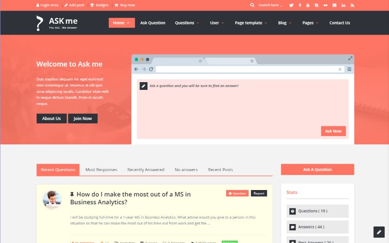 Ask Me Right Sidebar WordPress Theme