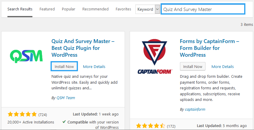 Install Quiz And Survey Master WP Plugin