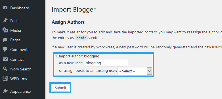 Assign Authors for Imported Blogger