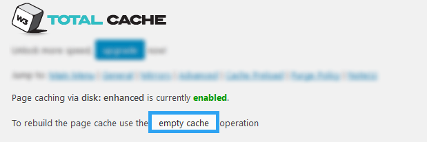 Clear Cache WP Total Cache