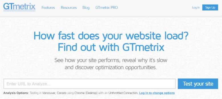 GTmetrix WordPress speed testing tool