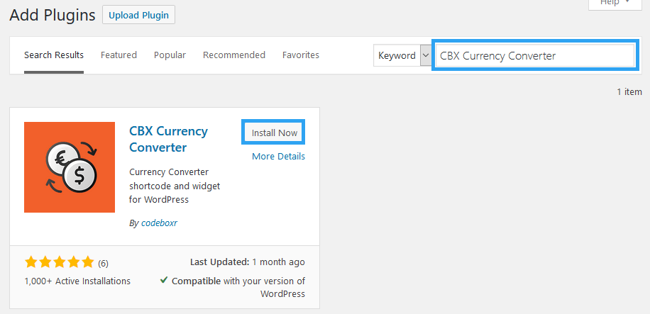 Install CBX Currency Converter plugin