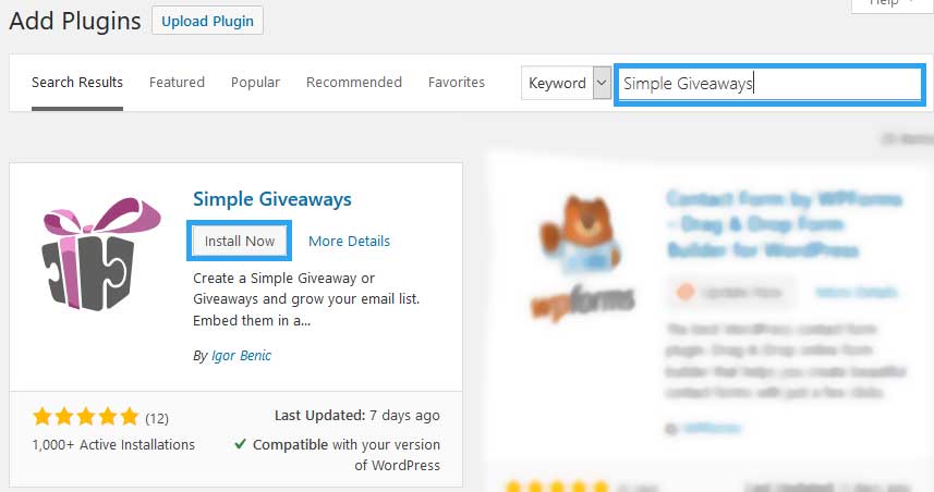 Install Simple Giveaways WordPress plugin