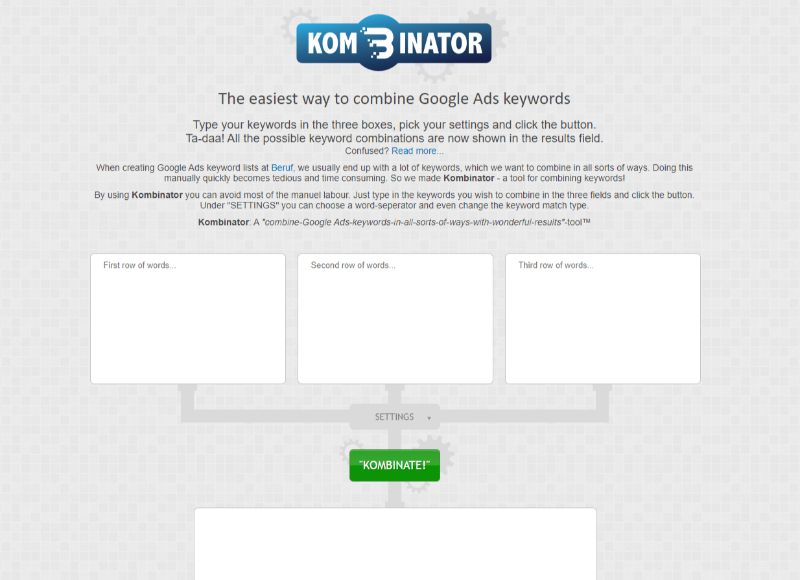 Kombinator Free Keyword Tool