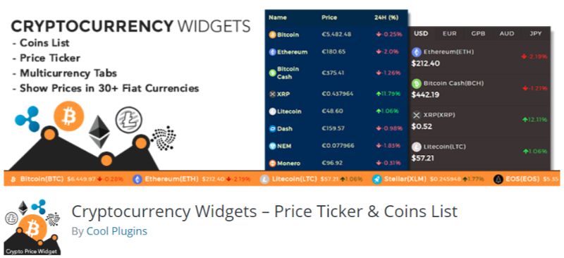 Price Ticker Coin List WordPress Cryptocurrency Bitcoin plugin