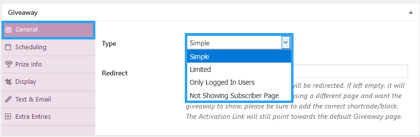 Select your giveaway type