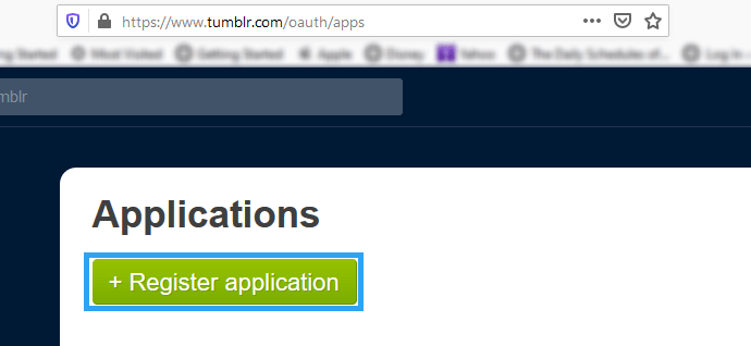 Tumblr Register Application button