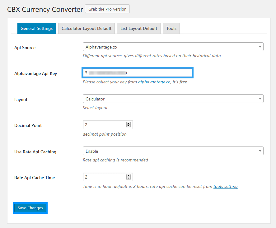 CBX Currency Converter plugin settings