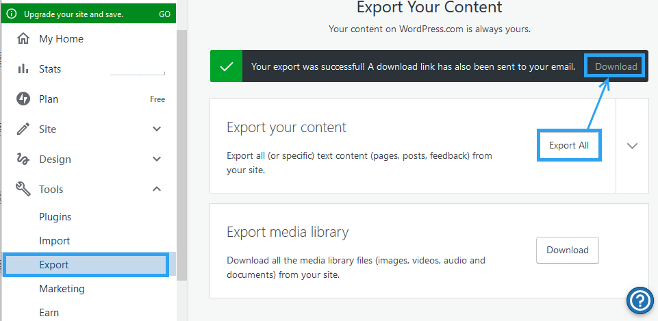 Export WordPress.com Website Content