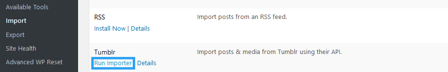 Run Tumblr importer in WordPress