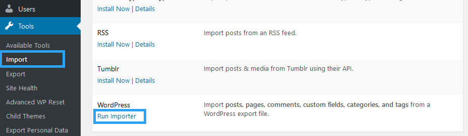 Run WordPress.com Importer