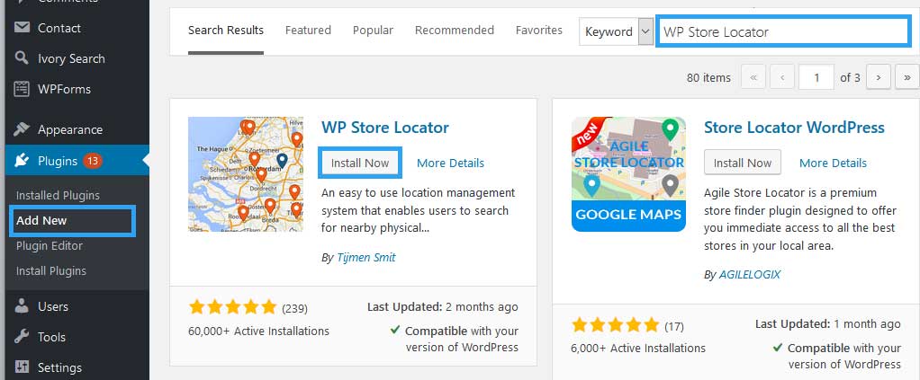 Install WP Store Locator plugin