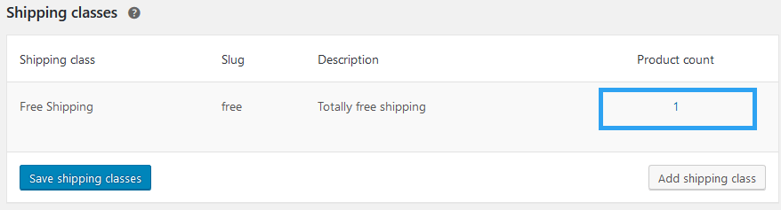 Shipping classes product count