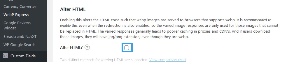 Enable Alter HTML WebP Express