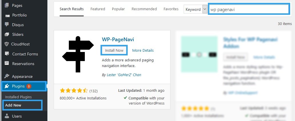 Install WP Pagenavi plugin