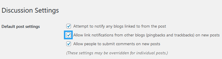 WordPress Settings Discussion disable pingbacks