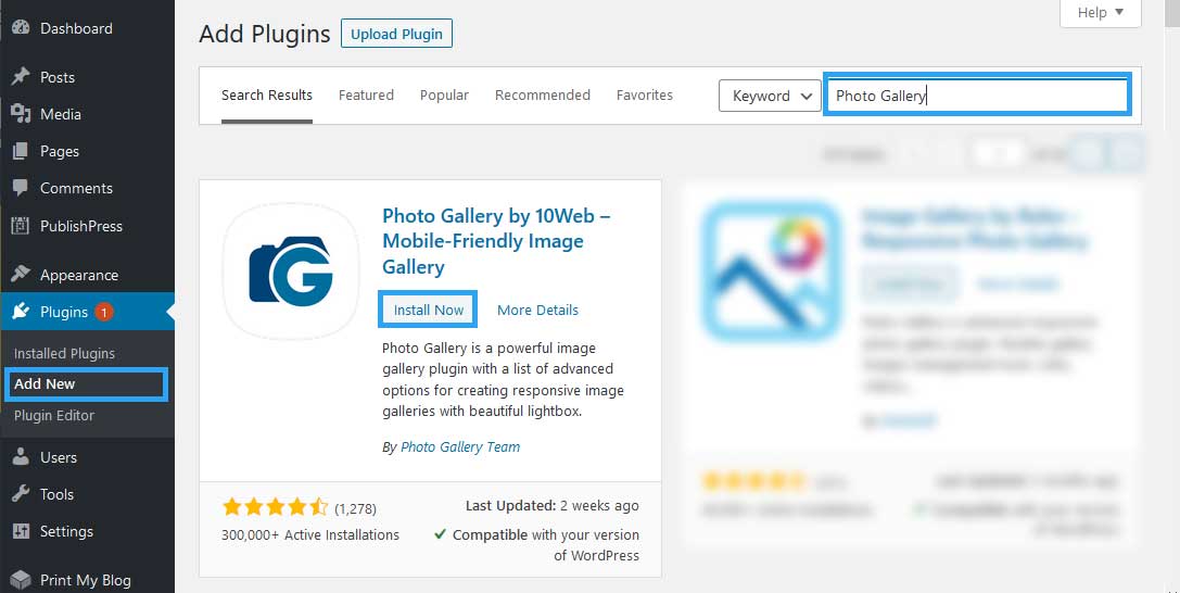 Install Photo Gallery WordPress plugin